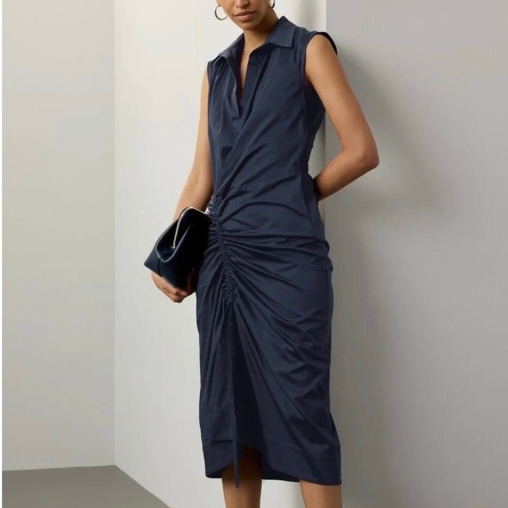 CÂLLAS Sylvie navy blue ruched midi Dress size 40 ( US 4)